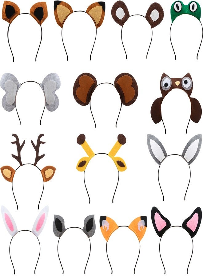 Haconba 14 Pieces Jungle Animal Headbands Safari Zoo Animal Ear Headband Lion Giraffe Elephant Owl Rabbit Frog for Animal Theme Parties Birthday Halloween New Year Cosplay Party Favors - Image 1